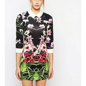 Mirrored Tropics Dress with Three-Quarter Sleeves Ted Baker